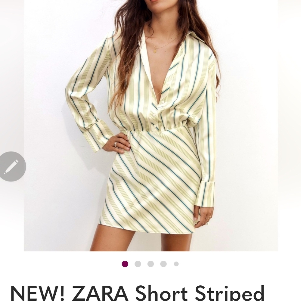 Zara Beige Striped Long Sleeve Dress-Christmas holiday dress